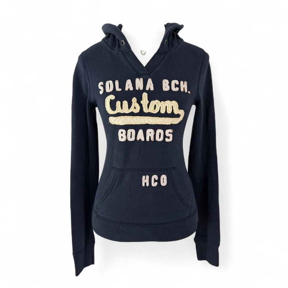 Vintage Y2K So cal Navy blue Hollister Co. hoodie 'SOLANA BCH BOARDS HCO' size S
